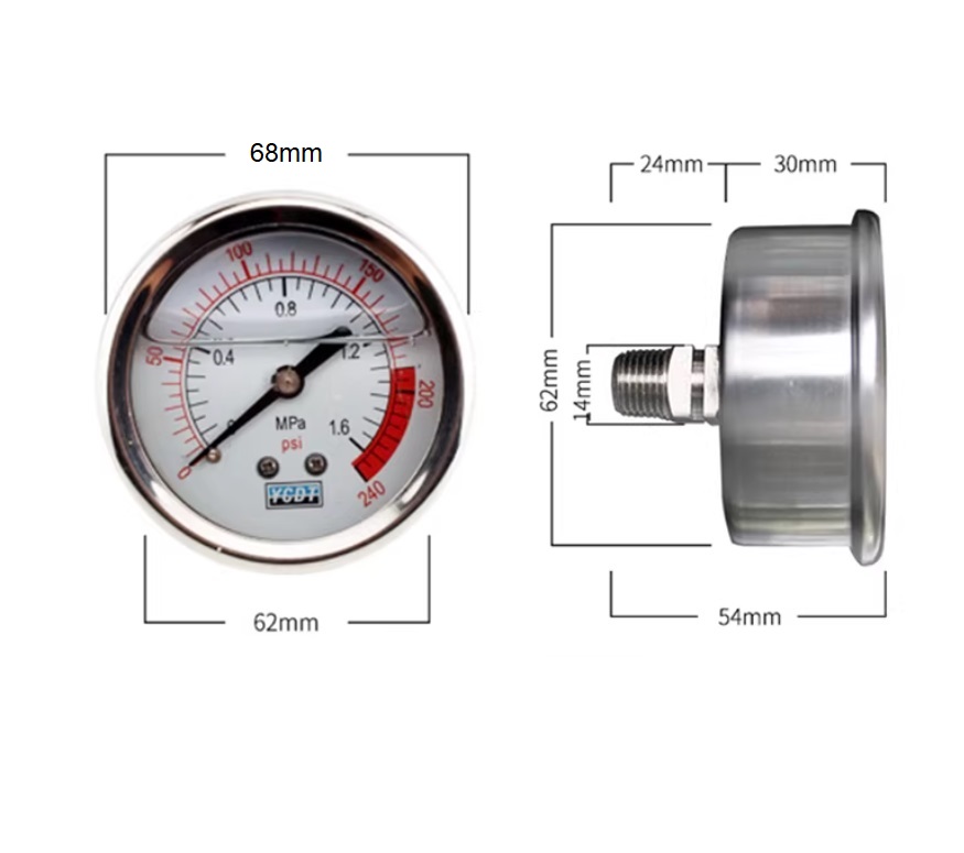 картинка Манометр с маслом PSM-2 (O-tyr) 63mm x 1/4"