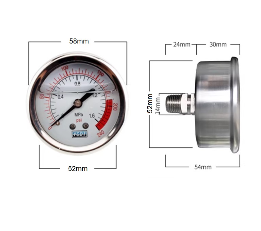 картинка Манометр с маслом PSM-2 (O-tyr) 52mm x 1/4"